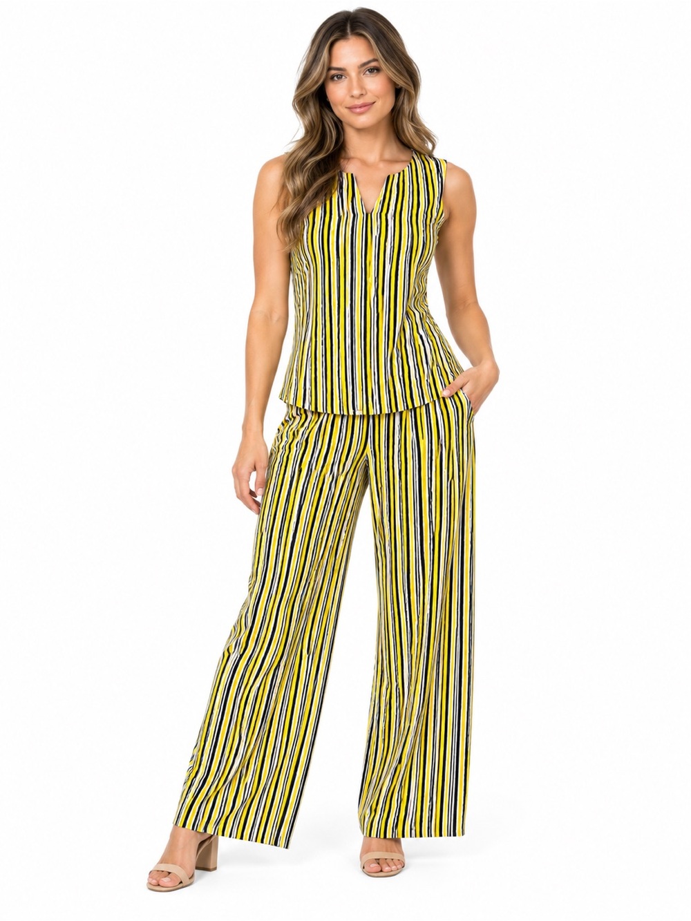 Striped Wide-Leg Jumpsuit in Yellow and Black